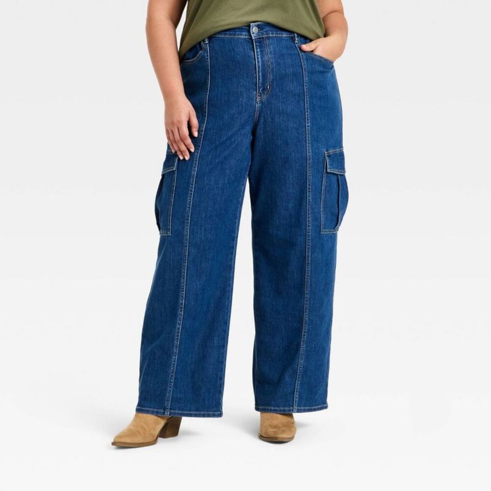 Women's Baggy Pull-On Cargo Pants - Ava & Viv Blue Denim 18